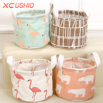 Cartoon Round Cotton Linen Desktop Storage Box - Gadget Me Please